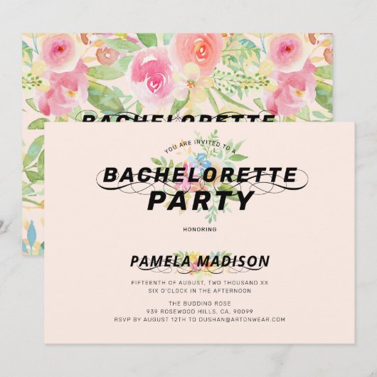 Waterverf bloemen bouquet en moderne typografie kaart (Voorkant / Achterkant)