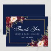 Waterverf Bloemen Bourgogne Blauw Bruiloft Bedankt (Voorkant / Achterkant)