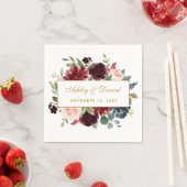 Waterverf Bloemen Bourgogne Blauw Goud Bruiloft Wi Servet (Insitu)