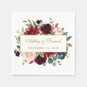 Waterverf Bloemen Bourgogne Blauw Goud Bruiloft Wi Servet (Voorkant)