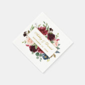 Waterverf Bloemen Bourgogne Blauw Goud Bruiloft Wi Servet (Hoek)