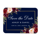 Waterverf Bloemen Bourgogne Blauw Save The Date Magneet (Horizontaal)