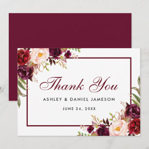 Waterverf Bloemen Bourgogne Bruiloft Bedankt SB