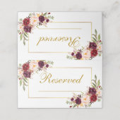 Waterverf Bloemen Bourgogne Bruiloft Gereserveerd  Plaatskaartje (Buitenkant ongevouwen)