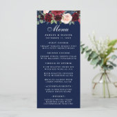 Waterverf Bloemen Bourgogne Bruiloft Menu Blauw (Staand voorkant)