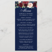 Waterverf Bloemen Bourgogne Bruiloft Menu Blauw (Voorkant)