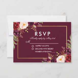 Waterverf Bloemen Bourgogne Bruiloft RSVP BG