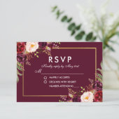 Waterverf Bloemen Bourgogne Bruiloft RSVP BG (Staand voorkant)