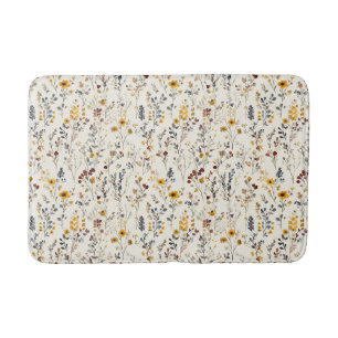 Waterverf Bloemen Bourgogne Geel Blauw Groen Badmat