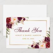 Waterverf Bloemen Bourgogne Goud Bruiloft Bedankt  (Voorkant / Achterkant)
