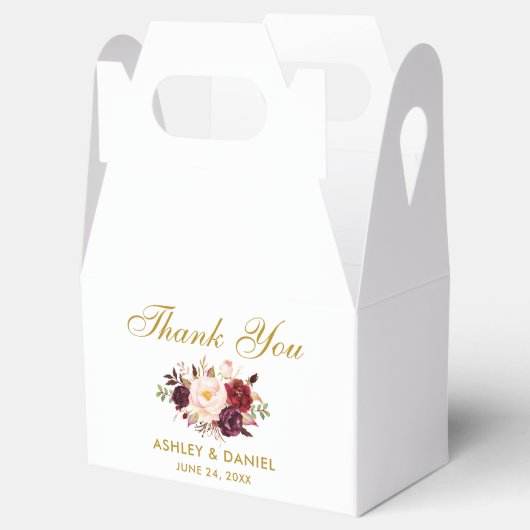 Waterverf Bloemen Bourgogne Goud Bruiloft Bedankt Bedankdoosjes (Geopend)