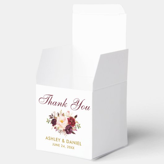 Waterverf Bloemen Bourgogne Goud Bruiloft Bedankt Bedankdoosjes (Geopend)