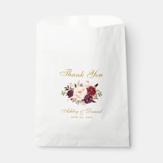 Waterverf Bloemen Bourgogne Goud Bruiloft Bedankt Bedankzakje (Voorkant)