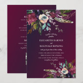 Waterverf Bloemen Bourgogne Wash QR Code Huwelijk Kaart (Voorkant / Achterkant)