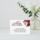 Waterverf Bloemen Bourgogne Wijn Trouwdetails Informatiekaartje (Staand voorkant)