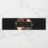 Waterverf Bloemen Bourgogne Zwart Goud Bruiloft Waterfles Etiket (Enkel label)