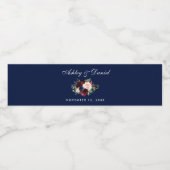 Waterverf Bloemen Bourgondië Blauw Bruiloft Waterfles Etiket (Enkel label)