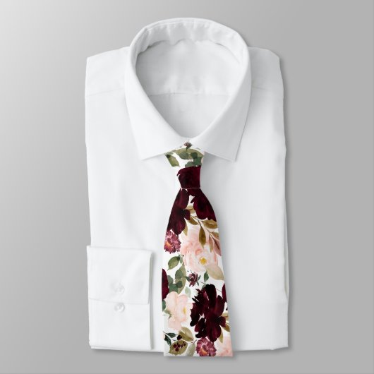 Waterverf Bloemen Bourgondië Blush Stropdas (Gebonden)