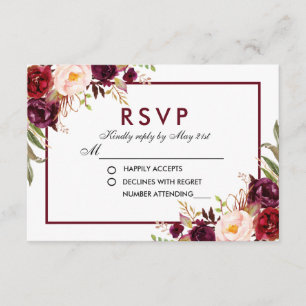 Waterverf Bloemen Bourgondië bruiloft RSVP