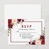 Waterverf Bloemen Bourgondië bruiloft RSVP (Voorkant / Achterkant)