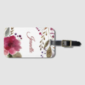 Waterverf bloemen Bourgondië en groen Bagagelabel (Voorkant (horizontaal))
