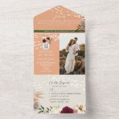 Waterverf Bloemen Bourgondië en perzik bruiloft All In One Uitnodiging (Binnen)