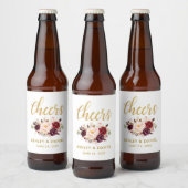 Waterverf Bloemen Bourgondië Goud Huwelijk Proost Bier Etiket (Flessen)