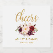 Waterverf Bloemen Bourgondië Goud Huwelijk Proost Bier Etiket (Enkel label)