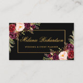 Waterverf Bloemen Bourgondië Marsala Goud Zwart Visitekaartje (Voorkant)
