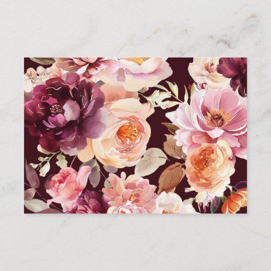 Waterverf Bloemen Bourgondische bruiloft RSVP Kaar Informatiekaartje (Achterkant)