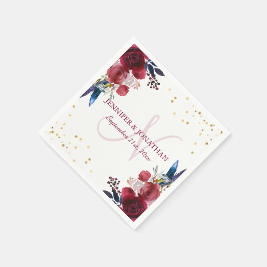 Waterverf Bloemen Bourgondische Wijnkrans Bruiloft Servet (Hoek)