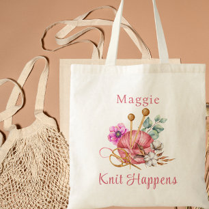 Waterverf Bloemen breien gebeurt breien Tote Bag
