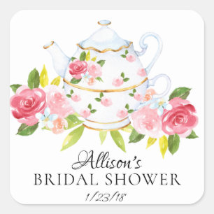 Waterverf Bloemen BRIDAL Tea Party Envelopzegel Vierkante Sticker