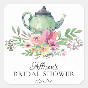 Waterverf Bloemen BRIDAL Tea Party Envelopzegel Vierkante Sticker