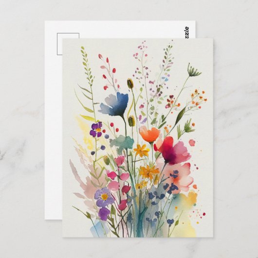 Waterverf Bloemen Briefkaart (Voorkant / Achterkant)