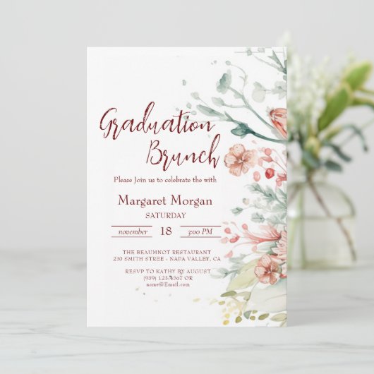 Waterverf Bloemen Bruids Brunch Uitnodiging (Staand voorkant)