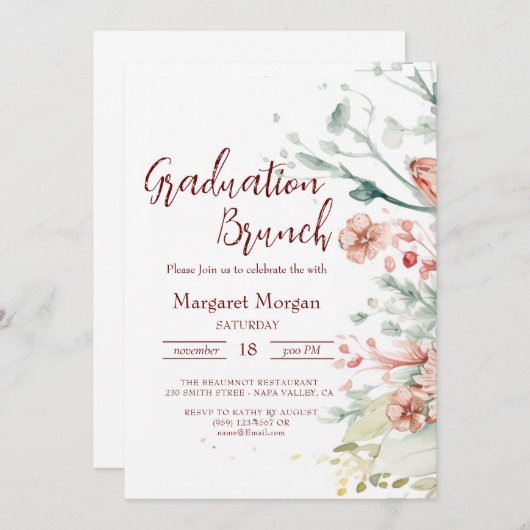 Waterverf Bloemen Bruids Brunch Uitnodiging (Voorkant / Achterkant)