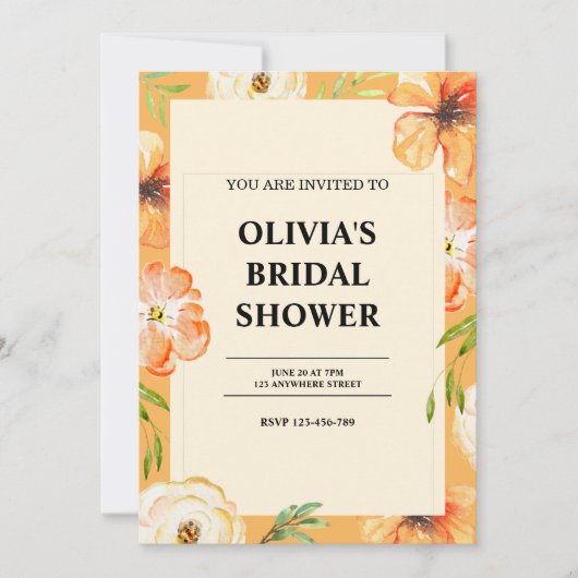 waterverf Bloemen Bruids Douche Uitnodiging (Voorkant)