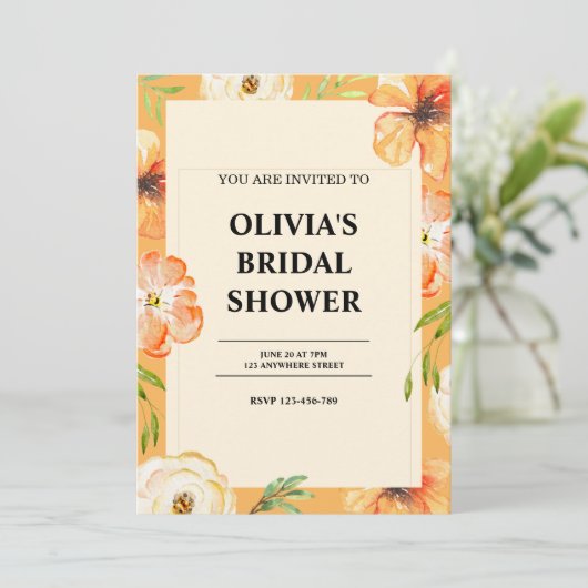 waterverf Bloemen Bruids Douche Uitnodiging (Staand voorkant)