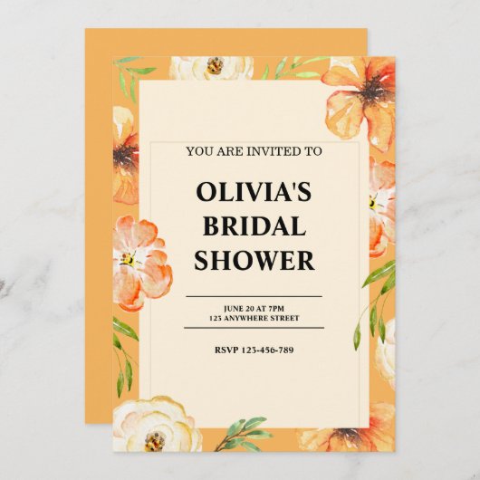 waterverf Bloemen Bruids Douche Uitnodiging (Voorkant / Achterkant)