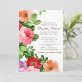 Waterverf Bloemen Bruids Douche Uitnodiging, Rozen Kaart (Staand voorkant)