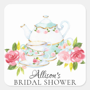 Waterverf Bloemen Bruids Tea Party Envelopzegel Vierkante Sticker