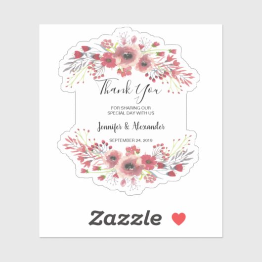 Waterverf bloemen bruiloft dank u aangepaste snit sticker (Vel)