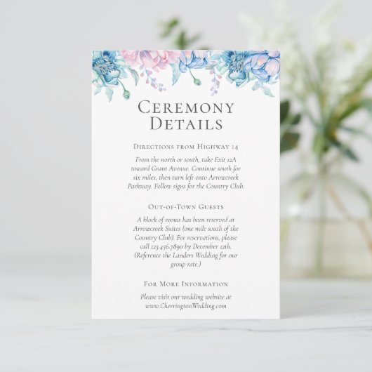Waterverf Bloemen bruiloft Details / Routebeschrij Informatiekaartje (Staand voorkant)