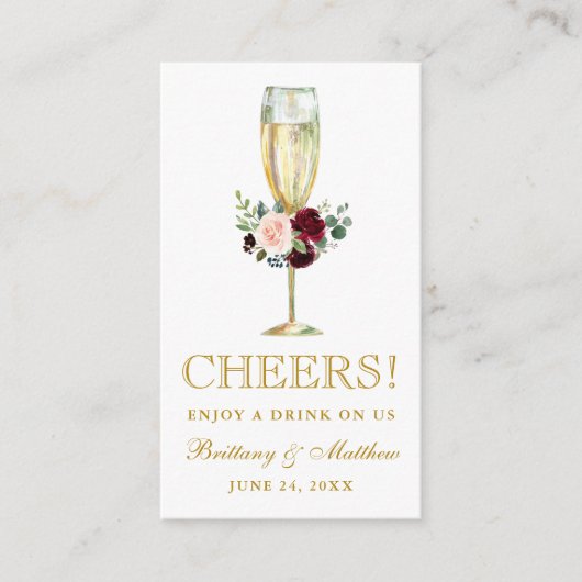 Waterverf Bloemen Bruiloft Drink Ticket Kaart (Voorkant)