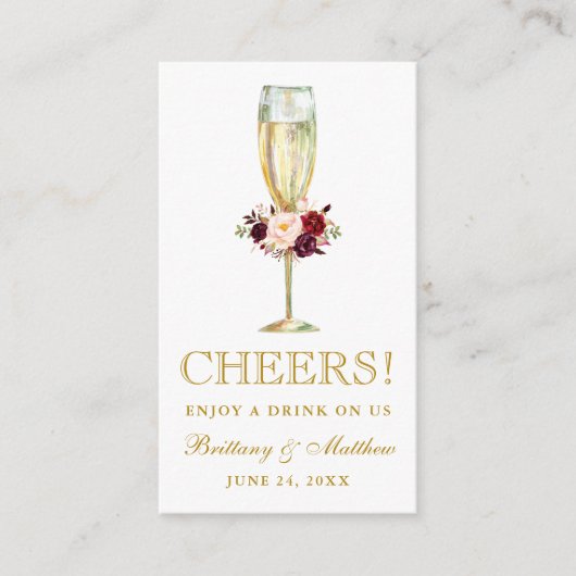 Waterverf Bloemen Bruiloft Drink Ticket Kaart (Voorkant)