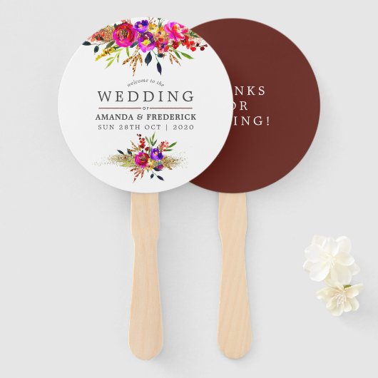 Waterverf Bloemen Bruiloft Favor Handwaaier (Voorkant en achterkant)