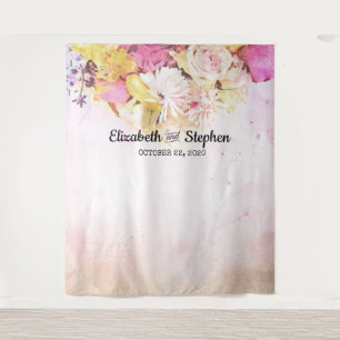 Waterverf Bloemen Bruiloft Foto Booth Achtergrond Wandkleed