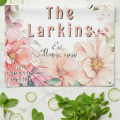 Waterverf Bloemen Bruiloft Jubileum Gepersonalisee Theedoek (Gevouwen)