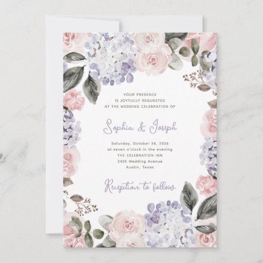 Waterverf Bloemen | Bruiloft Kaart (Voorkant)